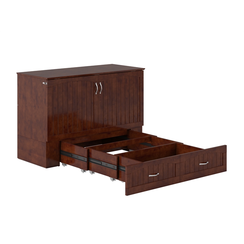 Home Square Set of 2 Murphy Full Bed Chest with Mattress & Side Table in Walnut