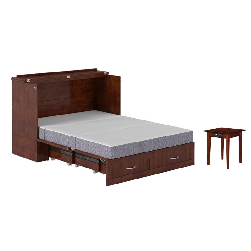 Home Square Set of 2 Murphy Full Bed Chest with Mattress & Side Table in Walnut