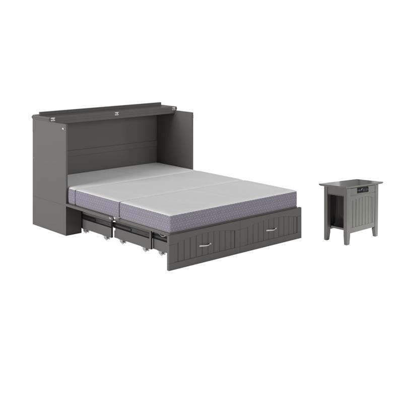 Home Square Set of 2 Queen Murphy Bed Chest with Mattress & Side Table in Gray