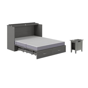 Home Square Set of 2 Queen Murphy Bed Chest with Mattress & Side Table in Gray