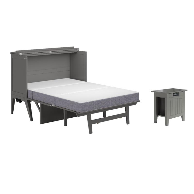 Home Square Set of 2 Gray Full Size Murphy Bed Desk with Mattress & Side Table