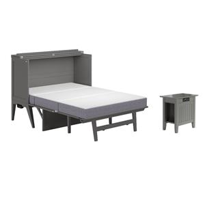 Home Square Set of 2 Gray Full Size Murphy Bed Desk with Mattress & Side Table
