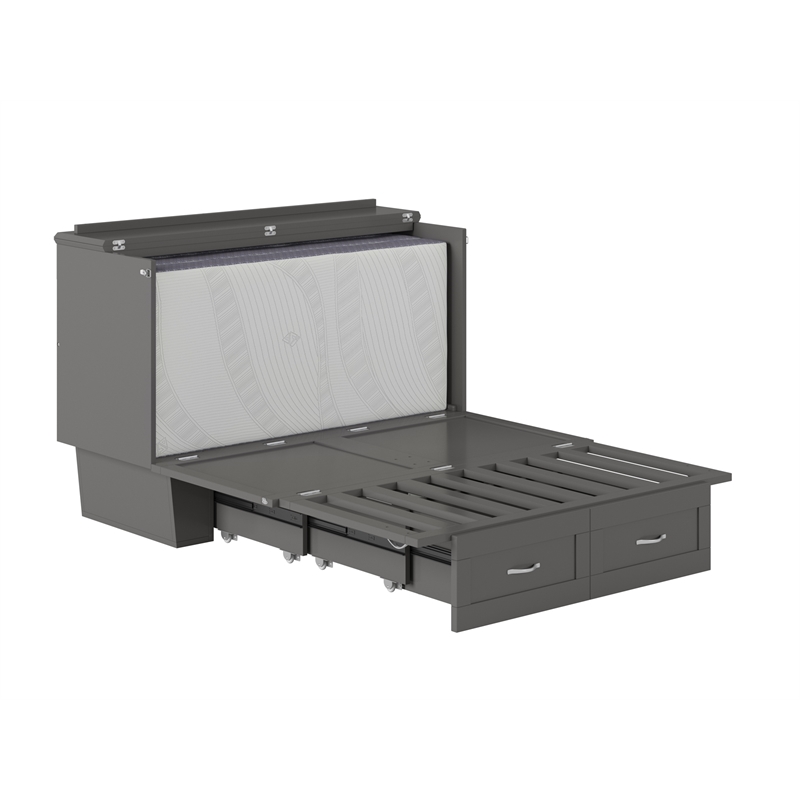Home Square Set of 2 Gray Full Size Murphy Bed Chest with Mattress & Side Table