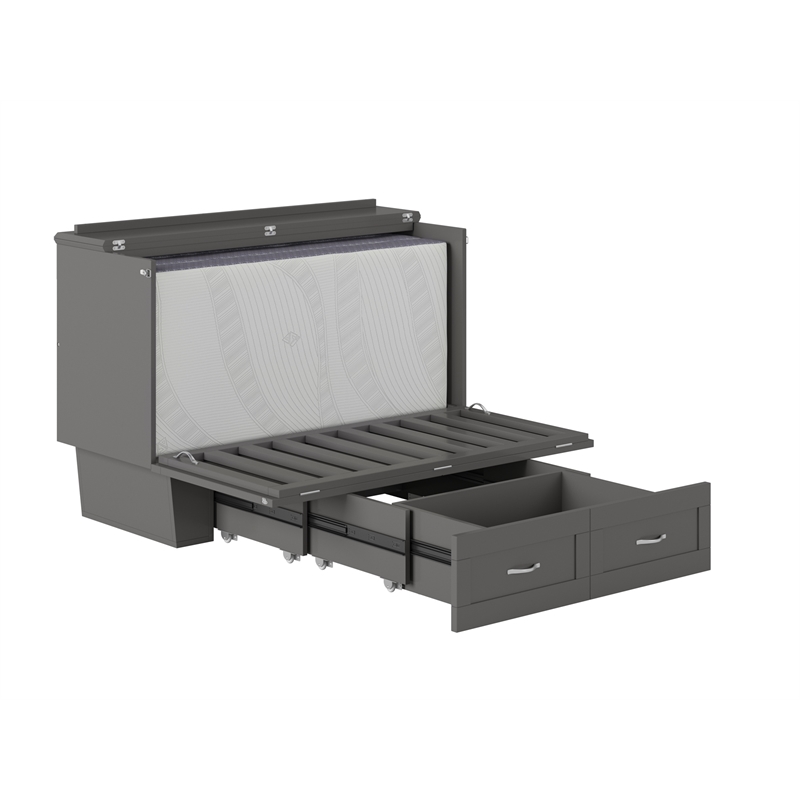 Home Square Set of 2 Gray Full Size Murphy Bed Chest with Mattress & Side Table