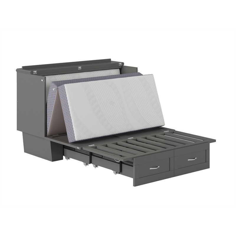 Home Square Set of 2 Gray Full Size Murphy Bed Chest with Mattress & Side Table