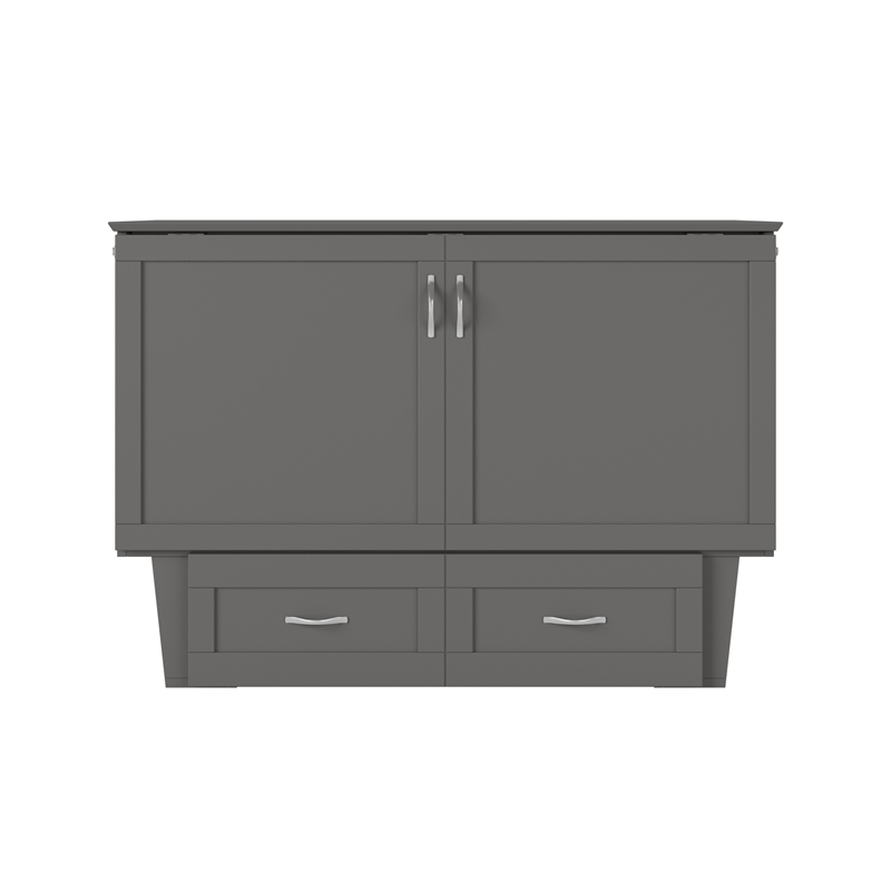 Home Square Set of 2 Gray Full Size Murphy Bed Chest with Mattress & Side Table