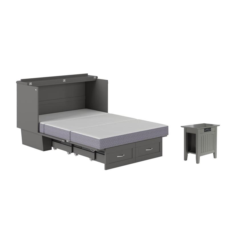 Home Square Set of 2 Gray Full Size Murphy Bed Chest with Mattress & Side Table