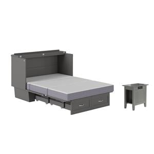 Home Square Set of 2 Gray Full Size Murphy Bed Chest with Mattress & Side Table