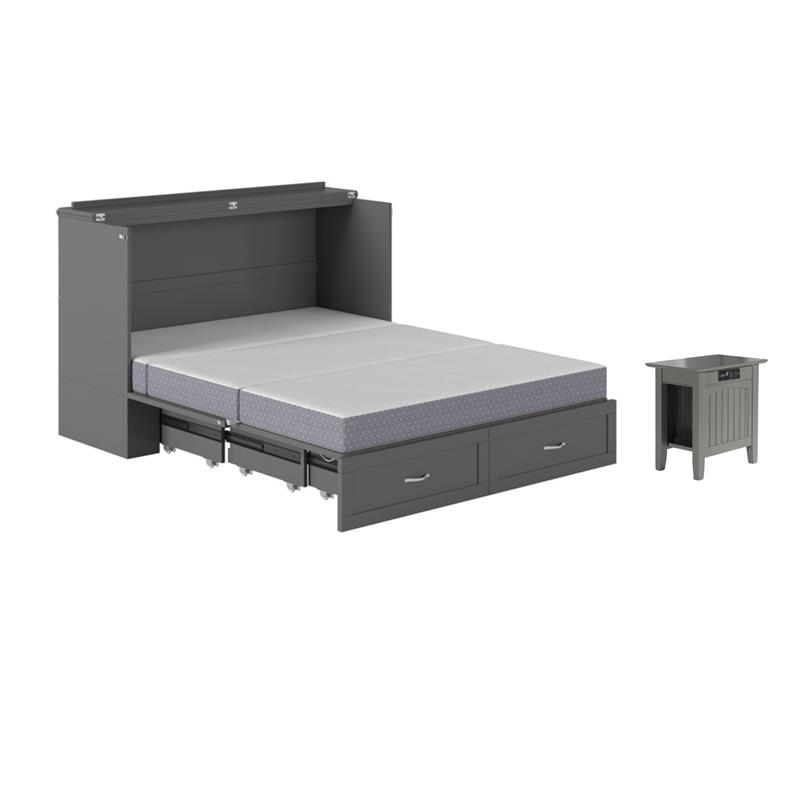 Home Square Set of 2 Queen Murphy Bed Chest & Side Table in Gray