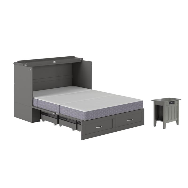 Home Square Set of 2 Murphy Full Bed Chest with Mattress & Side Table in Gray