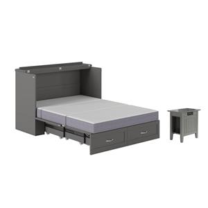 Home Square Set of 2 Murphy Full Bed Chest with Mattress & Side Table in Gray