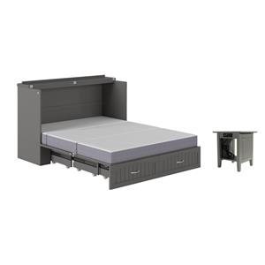 Home Square Set of 2 Queen Murphy Bed Chest with Mattress & End Table in Gray