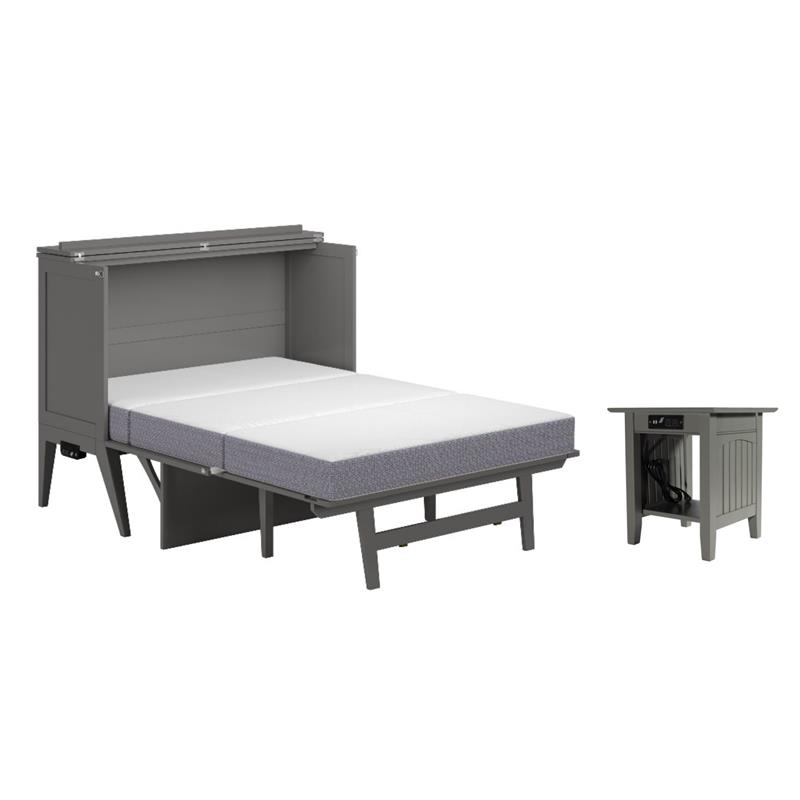 Home Square Set of 2 Full Size Murphy Bed Desk with Mattress & End Table in Gray