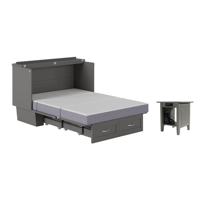 Home Square Set of 2 Full Size Murphy Bed Chest with Mattress & End Table - Gray