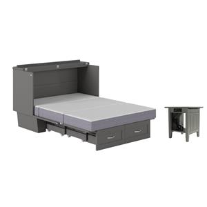 Home Square Set of 2 Full Size Murphy Bed Chest with Mattress & End Table - Gray