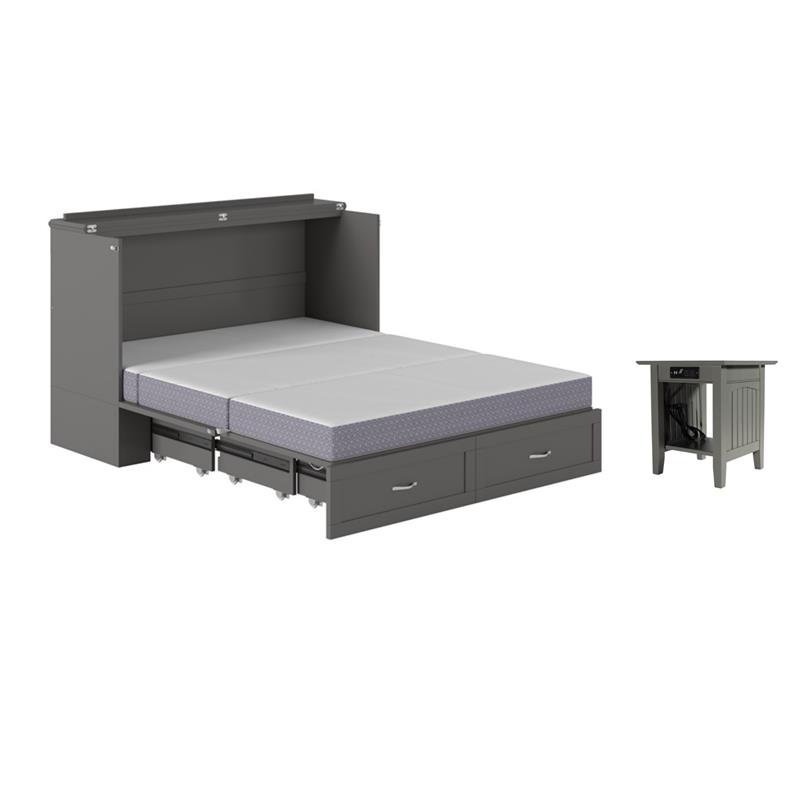 Home Square Set of 2 Queen Murphy Bed Chest & End Table in Gray