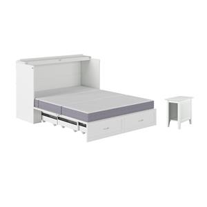 Home Square Set of 2 Queen Murphy Bed Chest  & Side Table in White