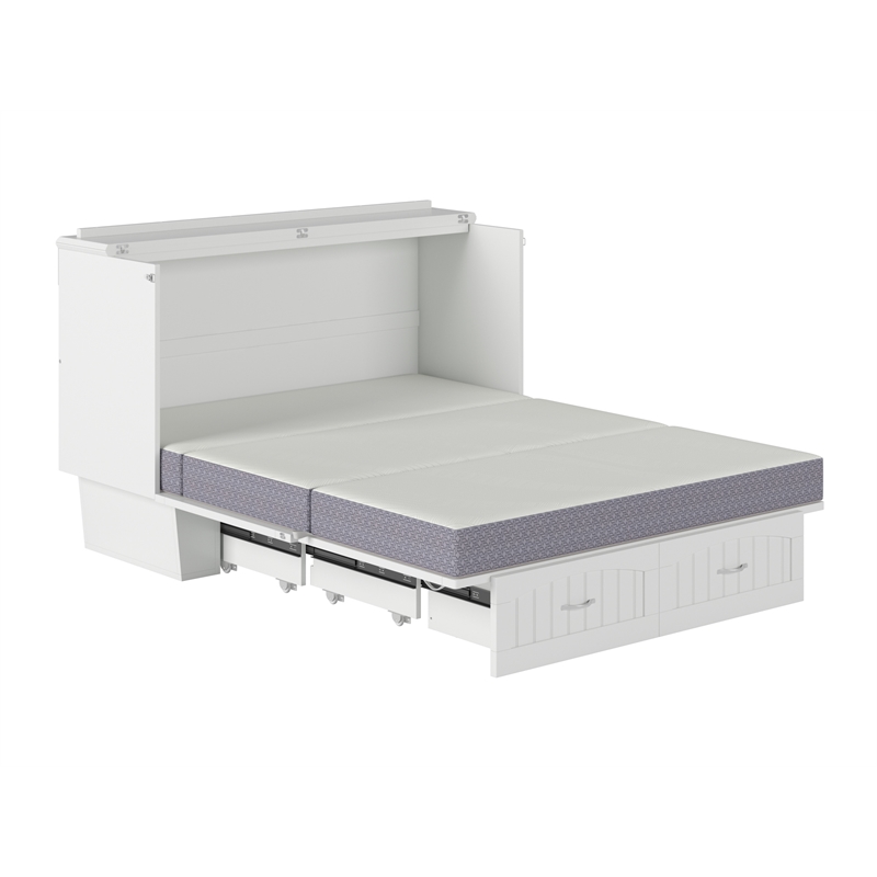 Home Square Set of 2 Queen Murphy Bed Chest with Mattress & Side Table in White