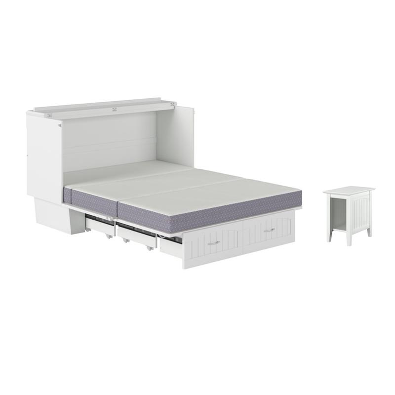 Home Square Set of 2 Queen Murphy Bed Chest with Mattress & Side Table in White