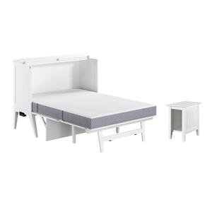 Home Square Set of 2 White Full Size Murphy Bed Desk with Mattress & Side Table