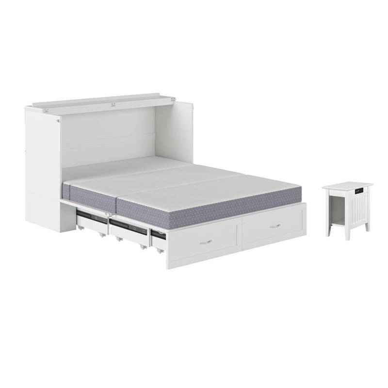 Home Square Set of 2 Queen Murphy Bed Chest & Side Table in White