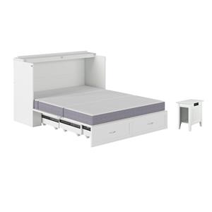 Home Square Set of 2 Queen Murphy Bed Chest & Side Table in White