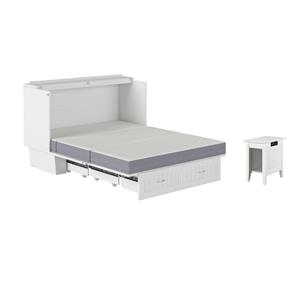 Home Square Set of 2 Queen Murphy Bed Chest with Mattress & Side Table in White
