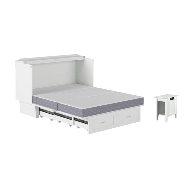 Home Square Set of 2 Queen Murphy Bed Chest & Side Table in White