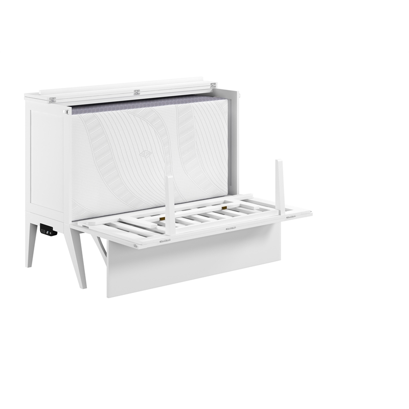 Home Square Set of 2 White Full Size Murphy Bed Desk with Mattress & Side Table