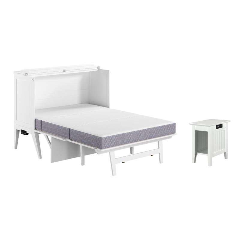 Home Square Set of 2 White Full Size Murphy Bed Desk with Mattress & Side Table