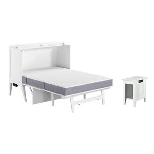 Home Square Set of 2 White Full Size Murphy Bed Desk with Mattress & Side Table