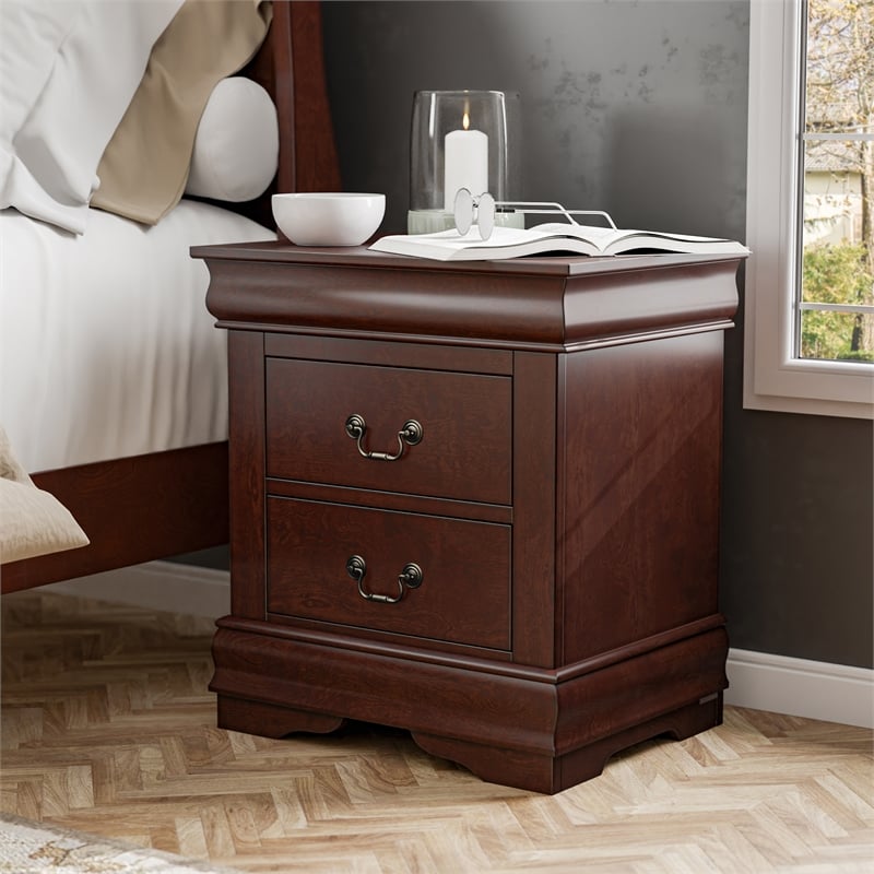 Home Square Set of 4 Chest and Dresser and 2 Nightstands in Cherry