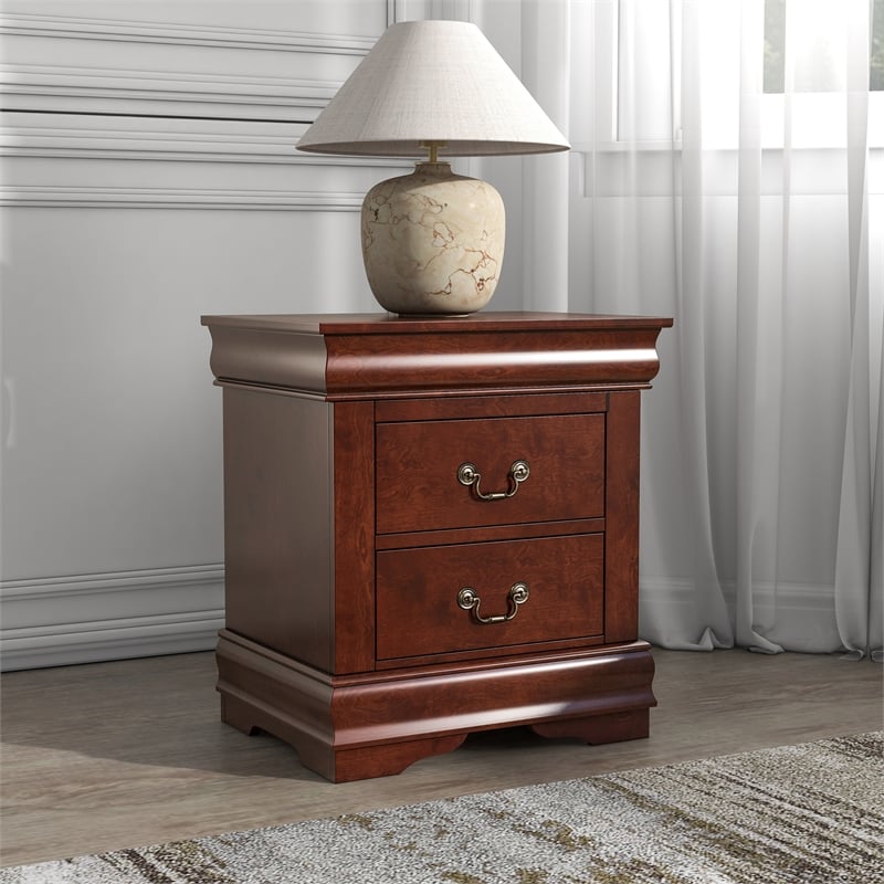 Home Square Set of 4 Chest and Dresser and 2 Nightstands in Cherry