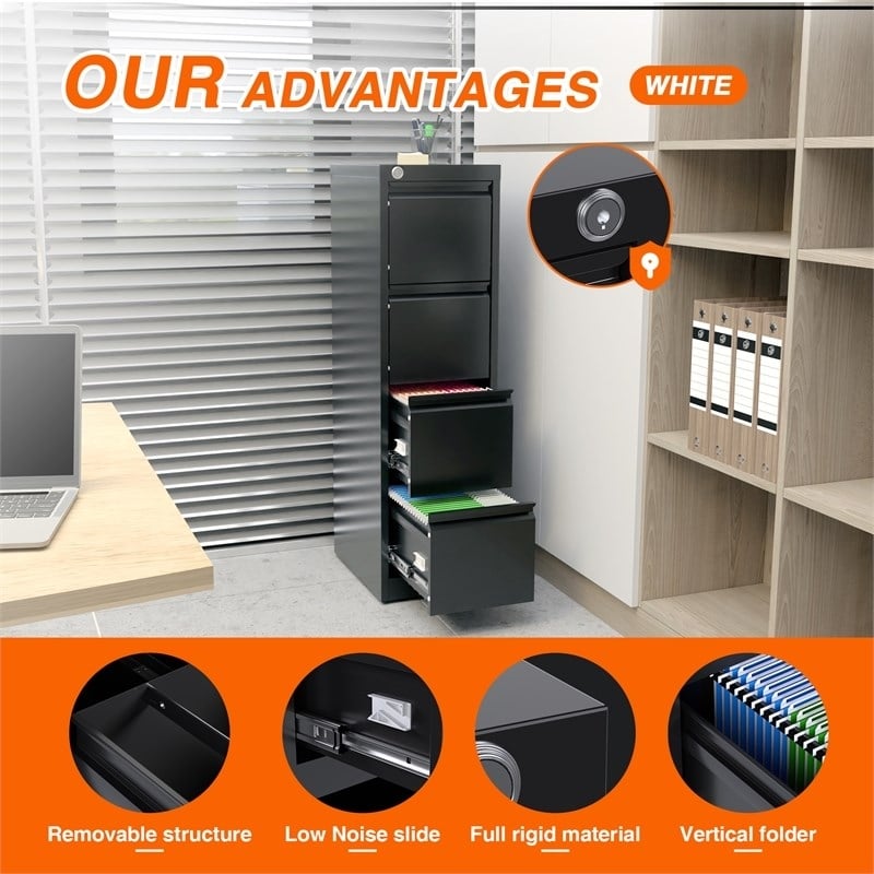 Home Square Set of 2 4-Drawer Vertical Metal File Cabinet for Office in Black