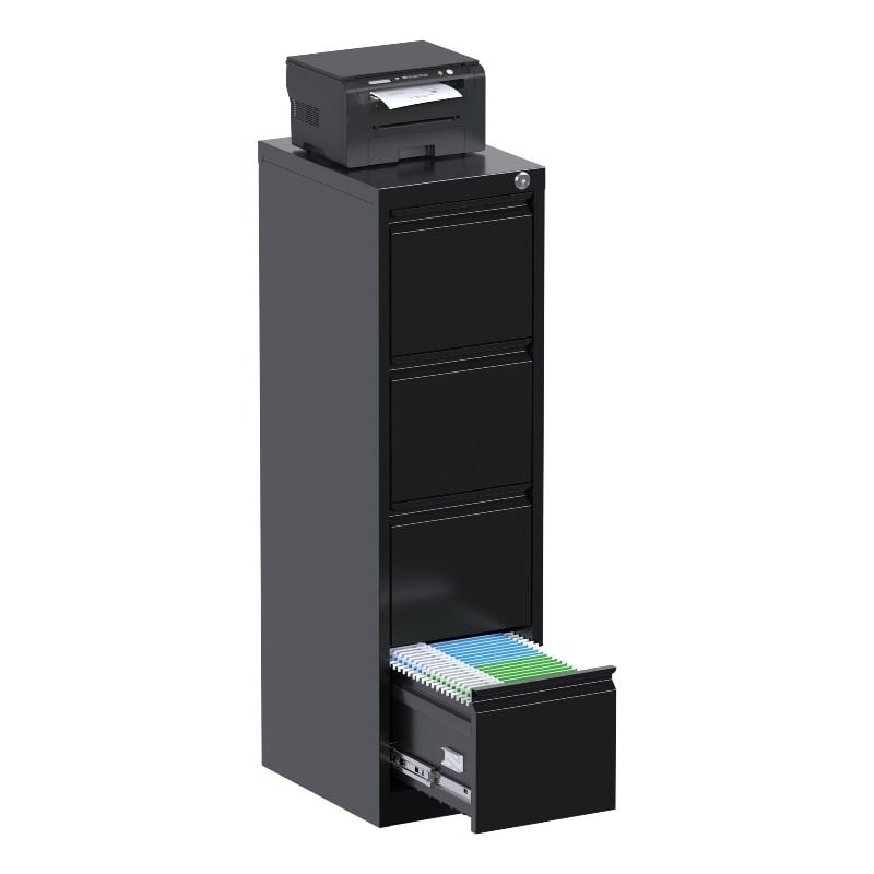 Home Square Set of 2 4-Drawer Vertical Metal File Cabinet for Office in Black