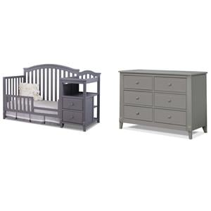 Home Square Set of 2 Crib and Changer & Double Dresser in Gray