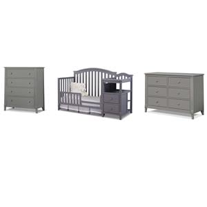 Home Square Set of 3 Gray Crib and Changer & 4-Drawer Chest & Double Dresser