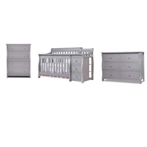 Home Square Set of 3 Gray Crib and Changer & 4-Drawer Dresser & Double Dresser