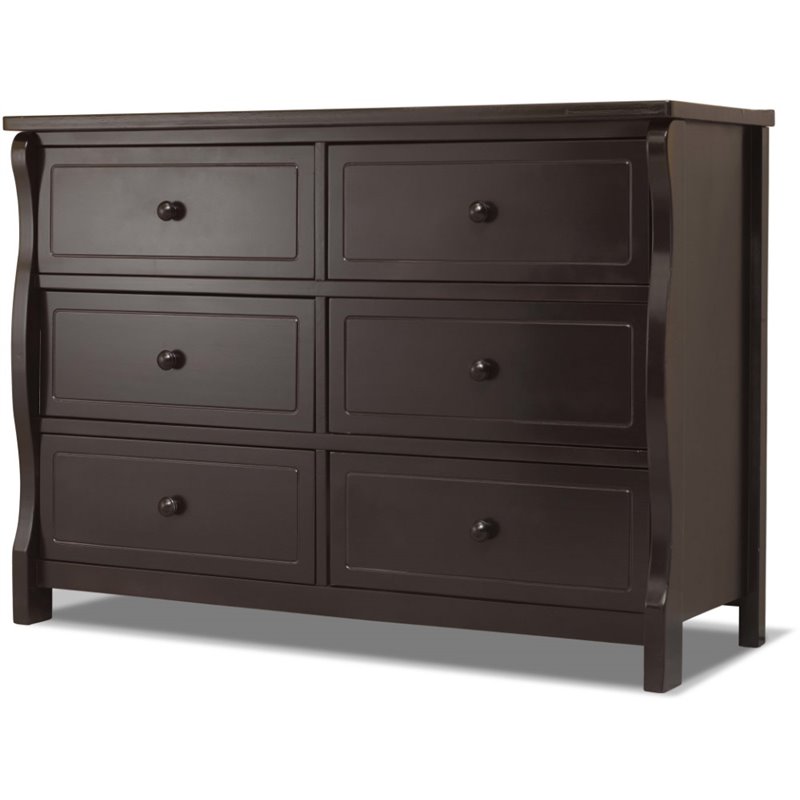 Home Square 3 Set Espresso Crib and Changer & 4-Drawer Dresser & Double Dresser