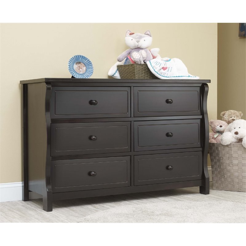 Home Square 3 Set Espresso Crib and Changer & 4-Drawer Dresser & Double Dresser