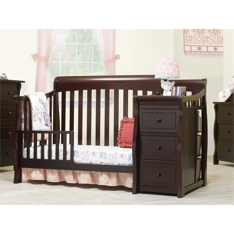 Home Square 3 Set Espresso Crib and Changer & 4-Drawer Dresser & Double Dresser