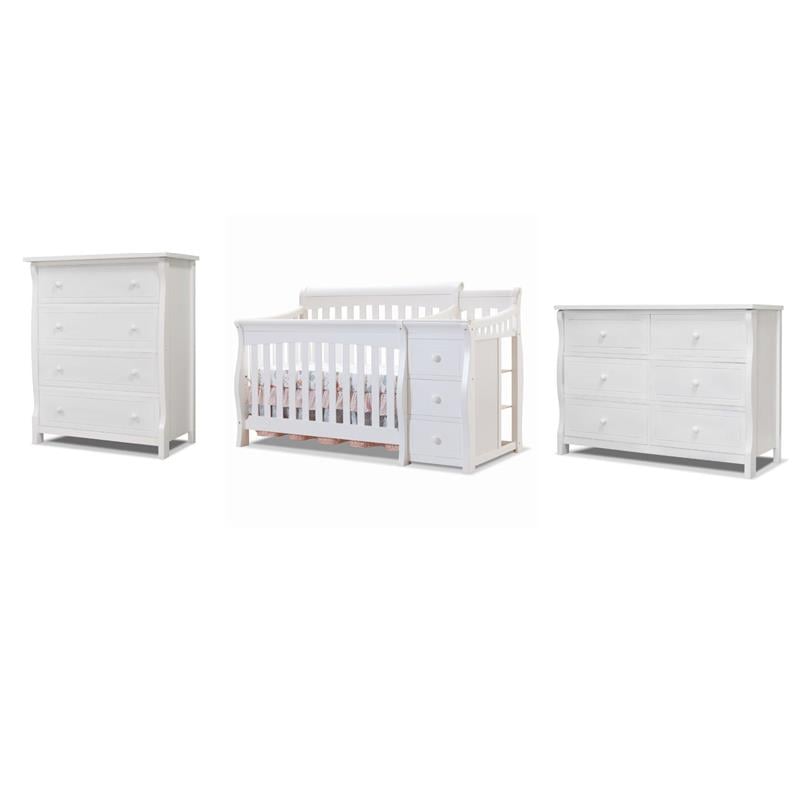 Home Square Set of 3 White Crib and Changer & 4-Drawer Dresser & Double Dresser