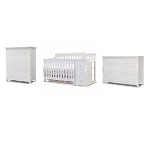 Home Square Set of 3 White Crib and Changer & 4-Drawer Dresser & Double Dresser