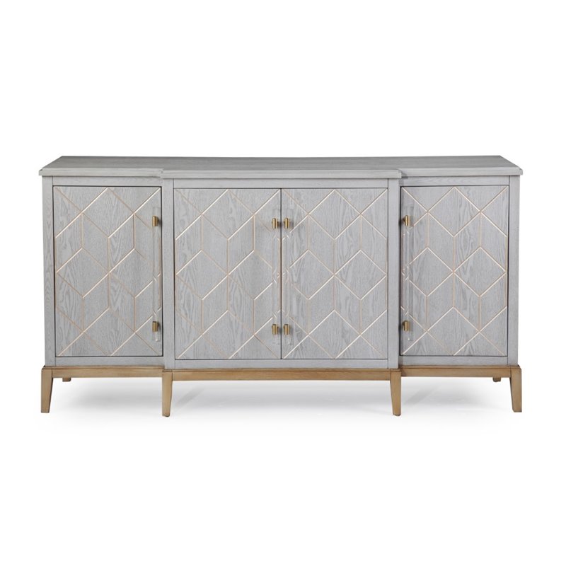 Home Square Set of 3 4-Door Server & Cocktail Table & End Table in Gray