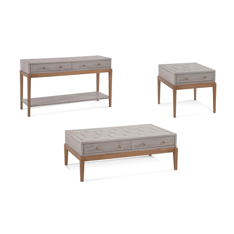 Home Square Set of 3 4-Door Server & Cocktail Table & End Table in Gray