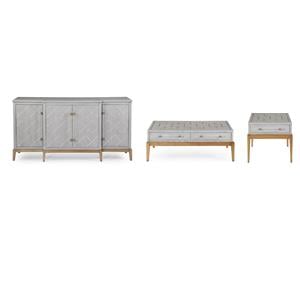 Home Square Set of 3 4-Door Server & Cocktail Table & End Table in Gray