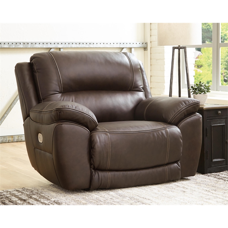 Home Square Set of 2 Leather Zero Wall Recliners with Headrest in Dark Brown