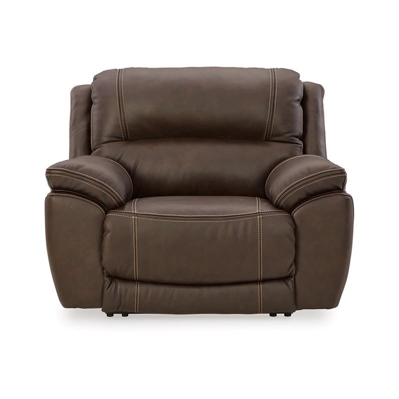 Home Square Set of 2 Leather Zero Wall Recliners with Headrest in Dark Brown