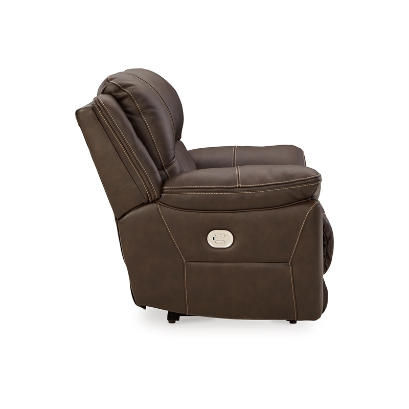 Home Square Set of 2 Leather Zero Wall Recliners with Headrest in Dark Brown