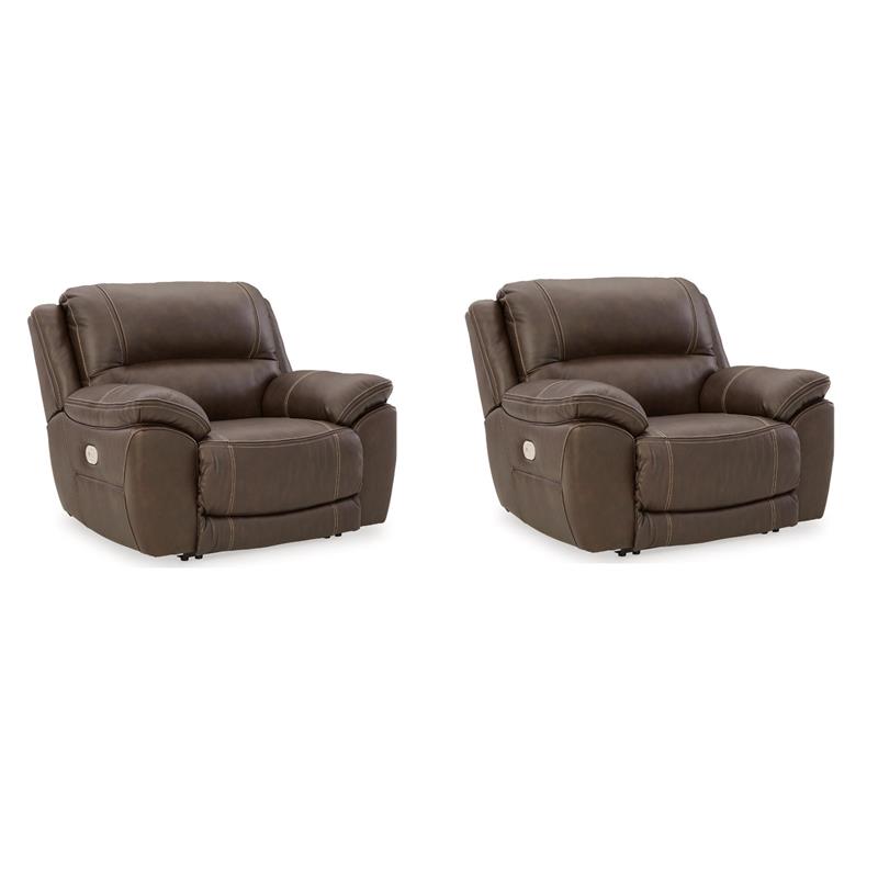 Home Square Set of 2 Leather Zero Wall Recliners with Headrest in Dark Brown